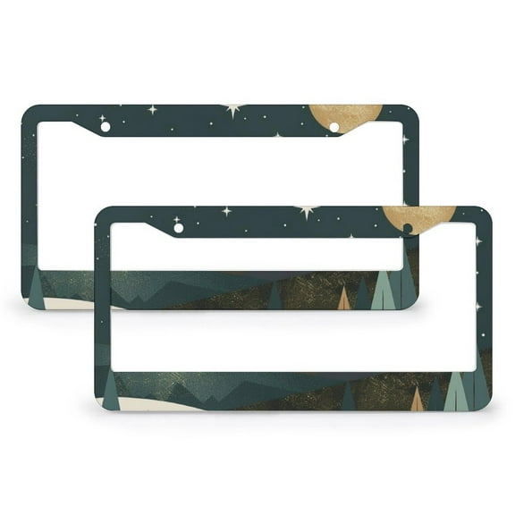 License Plate Frames Abstract Mountains Lake Landscape License Plate Frame License Plate Shield Frame 2 Pieces Woodland Adventure Quality Aluminum License Plate Cover Gift for Dad