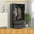 thumbnail image 5 of Feishominoo 2 Doors Armoire Wardrobe Closet, Flutet Wooden Wardrobe Clothes Storage Cabinet Organizer with Hanging Rod and 2 Drawers for Bedroom, Black, 5 of 9