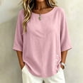 thumbnail image 6 of Womens Tops Elbow Length Sleeve Tshirts for Women Crew Neck Solid Color Button Summer Fall T-Shirts, 6 of 7