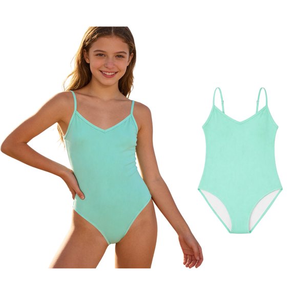 Swimsuit Mint Green 1 Piece Swimsuit Girls Quick Drying Bikinis Swimwear Summer 15-16Y
