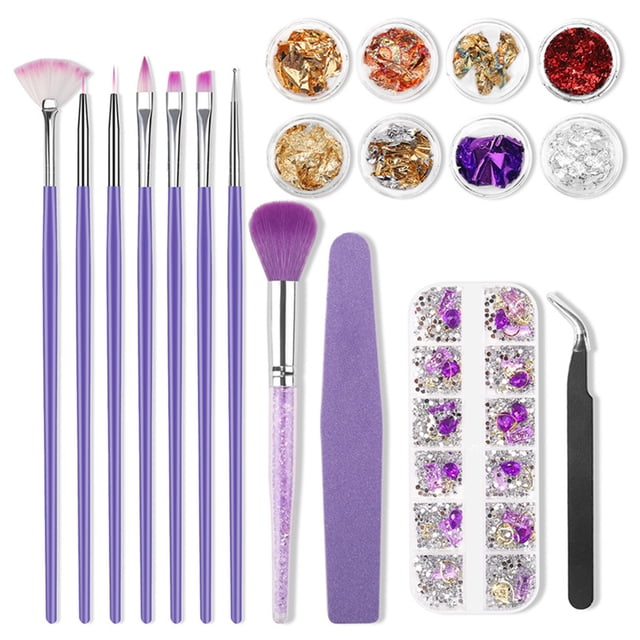 Amdohai Nail Tool Kit Nail Pens Nail Painting Brushes Nail Dotting Pen Nail Decorations Nail File Color Rhinestones Nail Foil Flakes Manicure Tools for Nails Beauty