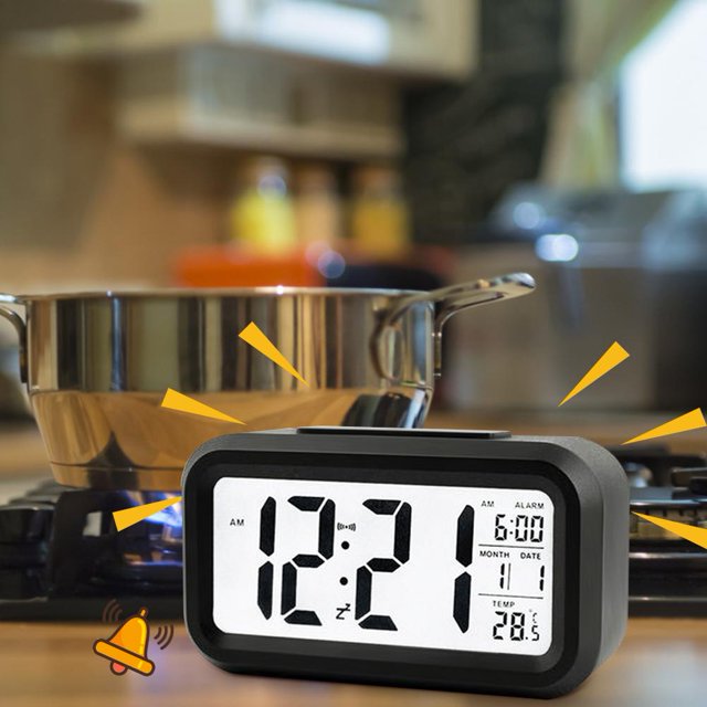 Reloj despertador Wdftyju LED retroiluminación digital Calendario Snooze Clock negro