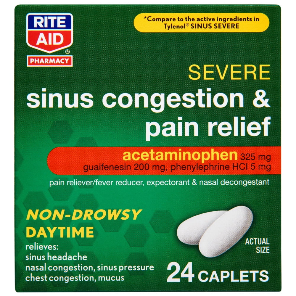 Rite Aid Daytime Sinus Congestion & Pain Relief, Acetaminophen, 325 mg 24 Caplets Sinus