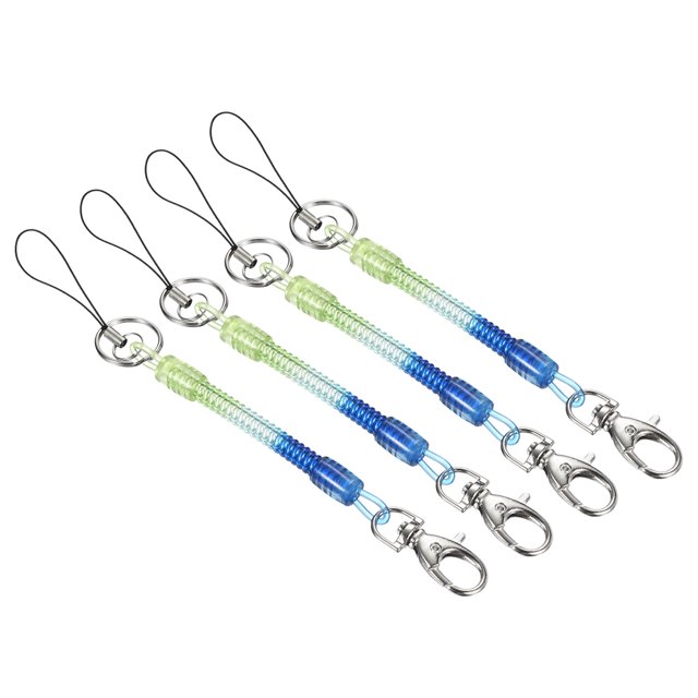 Unique Bargains Retractable Coil Spring Keychain Clasp with Key Ring 145mm, 4 Pack Plastic Spiral Stretchy Cord, Blue Green