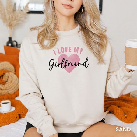I Love My Girlfriend Shirt, Long Distance Relationship Gift, One Year Anniversary For Girlfriend, Girls Valentines Shirt,Heart Crewneck 3605