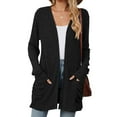 thumbnail image 2 of JUMESG Women's 2024 Fall Open Front Waffle Knit Cardigan Long Sleeve Cozy Knit Sweaters with Pockets (Black,M), 2 of 8