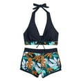 thumbnail image 6 of up to 30% off Usmixi Sexy Swimsuits for Women 2 Piece Tie High Waist Tummy Control Swimsuits Bathing Suits Sleeveless V-Neck Leaves Print Swimwears Bikini Sets Navy L Up to 65% off, 6 of 7