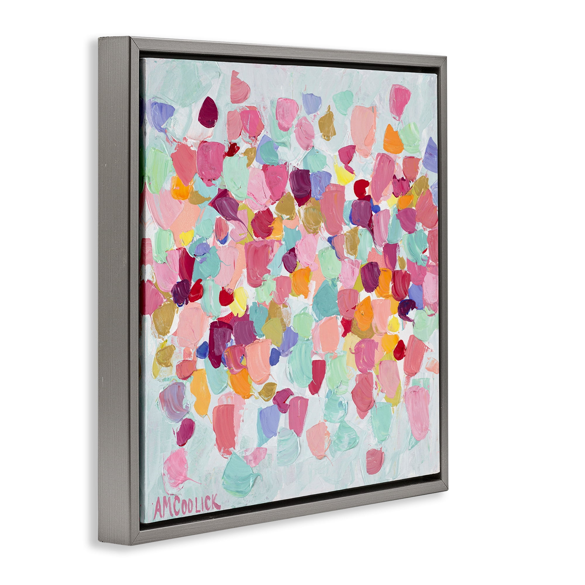 Stupell Industries Pastel Hue Splotches Abstract Painting Gray Floater Framed Canvas Art Print Wall Art, 25 x 25