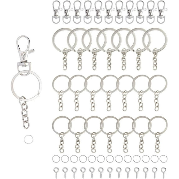 DIY Keychain Making Kit 50 pcs Swivel Lanyard Snap Hooks Lobster Claw Clasps 60 pcs 3 Sizes Key Rings 100 pcs Jump Rings 50 pcs Screw Eye Pin Peg Bail Platinum