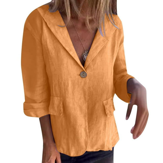 SHIXIAOO Women's Loose Plus Size Solid Button with Lapel In Linen Blend Knitted Cardigans Boyfriend Sweater for Women plus Size Kimonos Light Sweater Loose Cardigan for Women plus Size Women 4x
