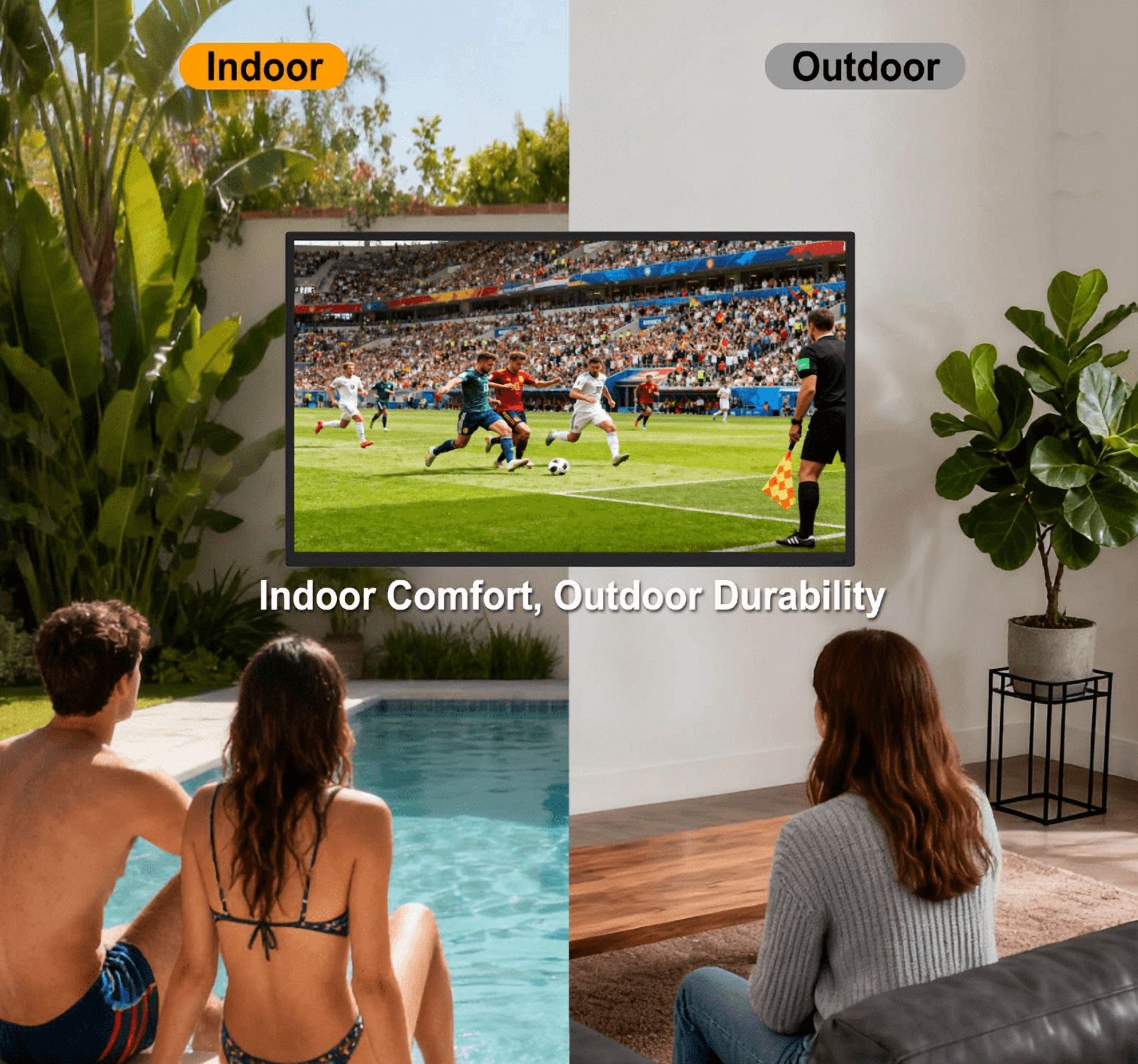 65" Outdoor TV, 4K UHD Smart TV, IP65 Waterproof, 2500nits High Brightness Suitable For Full Sun, Built-in Voice Assistant & Dolby Atmos