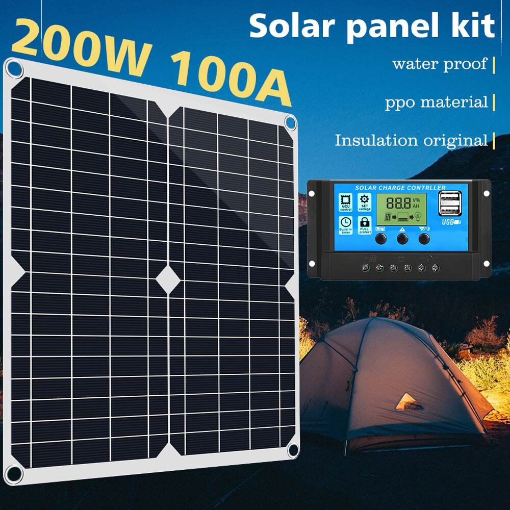 16000W Power Inverter 200W Solar Panel 12V Battery Charger Kit + 110V Controller