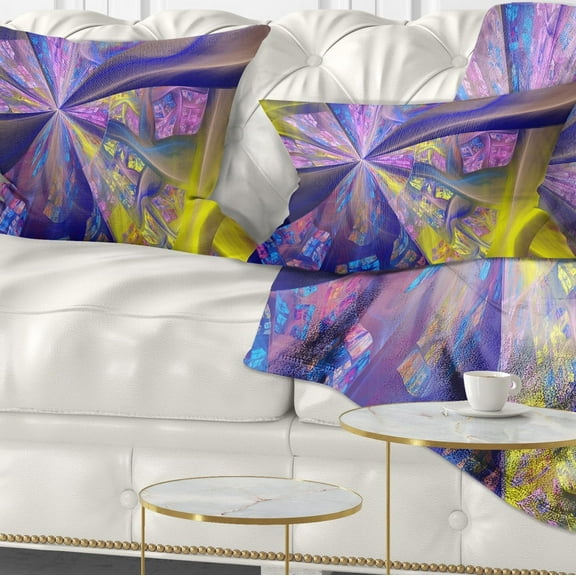 Designart Purple Yellow Fractal Curves - Abstract Throw Pillow - 12x20