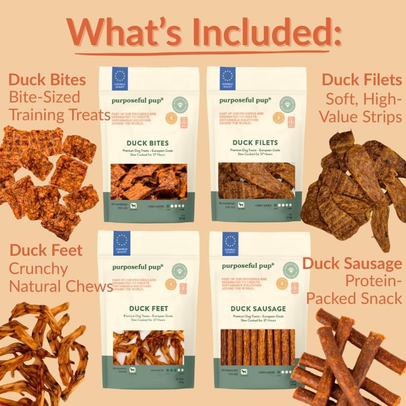 Purposeful Pup, All-Duck Variety Pack Dog Treat Bundle - 100% Natural Chews