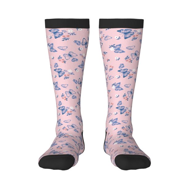 Fotbe Butterfly Calcetas Divertidas Estampadas para Hombre y Mujer, Calcetas de Algodón hasta la Rodilla para Caminar, Correr, Enfermería y Embarazo