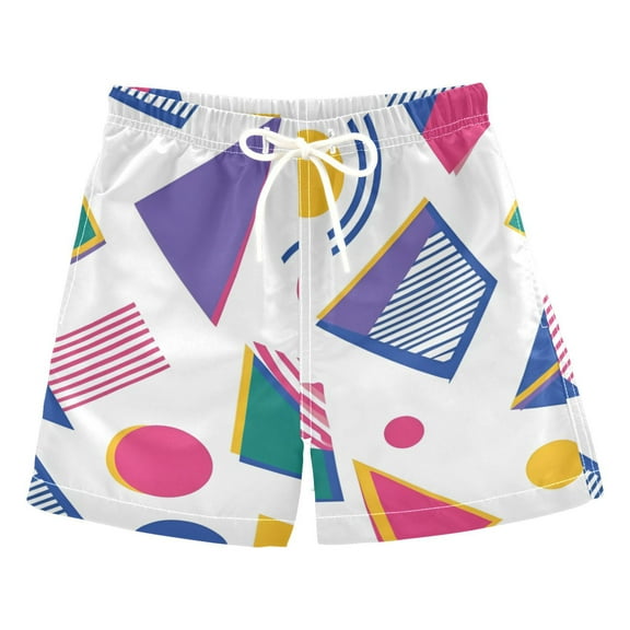 FORMRS Boys Swim Trunks Quick Dry Mesh Liner Boardshorts Sizes XS-XL, Green Retro Shapes