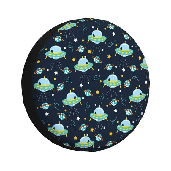 Gukieu Galaxy With Ufo Print Car Tire Cover, Adjustable Waterproof and Dustproof Tire Protection Cover, Suitable for SUV, Truck, Van-14 inch