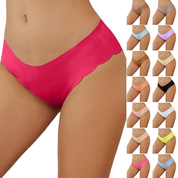 COMVALUE Seamless Underwear for Women, Low-Rise Hipster Wave Edge Bikini Panties, No-Show Cheeky Style (Blue, XL)