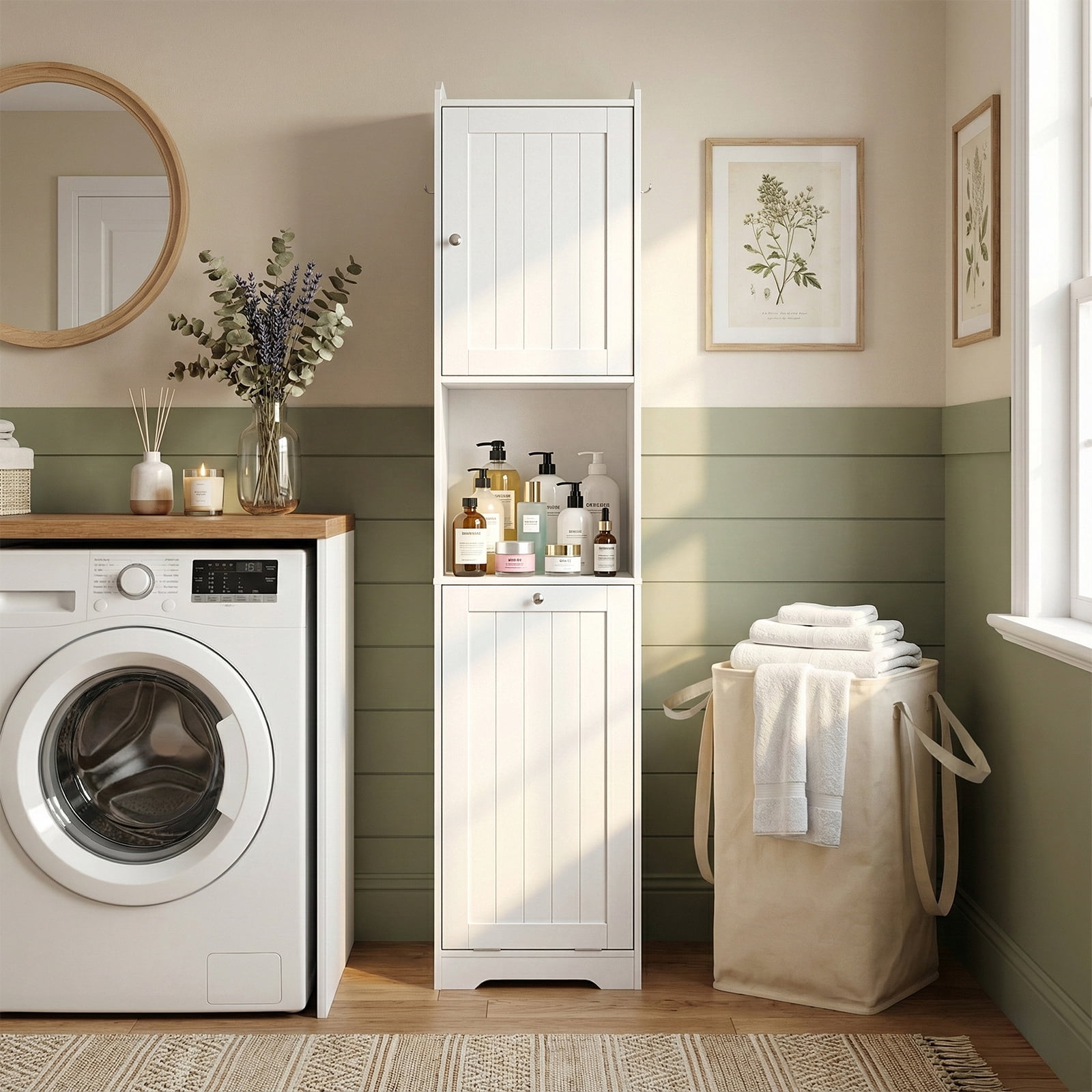 Ktaxon Bathroom Floor Cabinet 1 Door & Flip - down Door Drawer (Storage Bag Including), White
