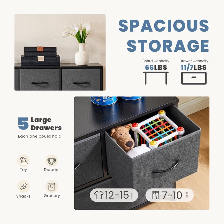 CONCETTA 5-Drawer Fabric Dresser, Gray, TV Stand photo 5