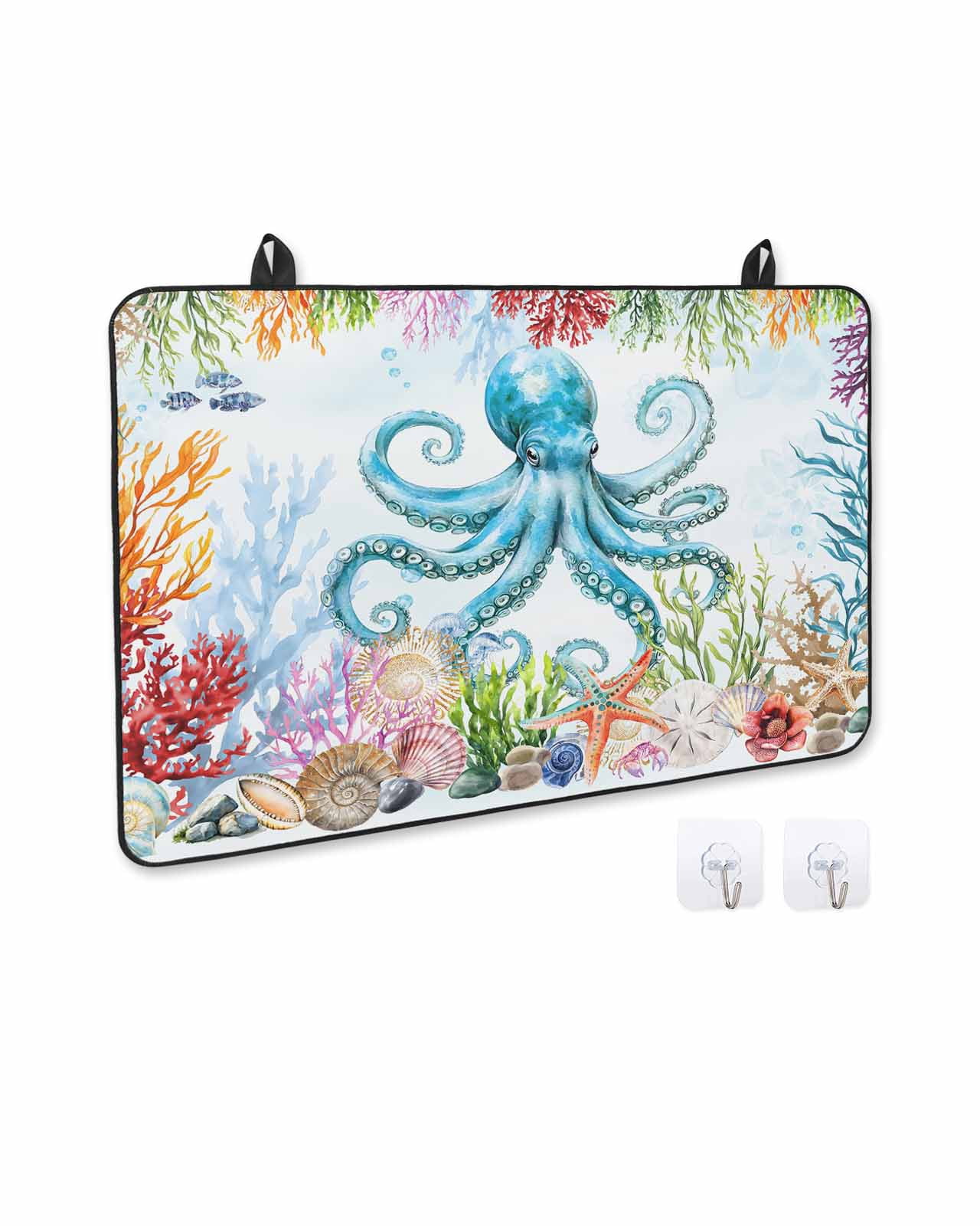 nqOlkjepod Large Induction Cooktop Protector Mat 24"x21", Octopus Coastal Stove Top Covers for Electric Stove, Blue Nautical Summer Beach Ocean Stove Burner Cover Mats, Glass Top Stove Cover