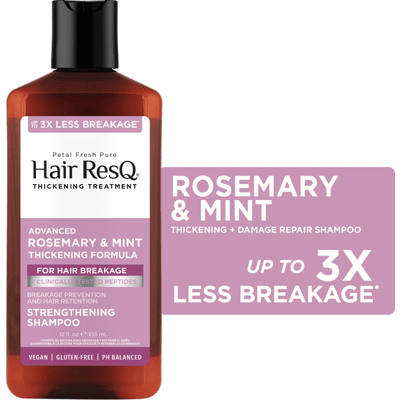 Hair ResQ by Petal Fresh Advanced Rosemary & Mint Strengthening & Thickening Shampoo for Thinning & Damaged Hair, Biotin, 12 fl oz