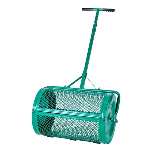 Compost Spreader 24 Inch - Peat Moss Spreader with Push/Tow Handle, Adjustable Height, Heavy Duty Steel Garden Seed Spreader for Lawn Care & Fertilizer