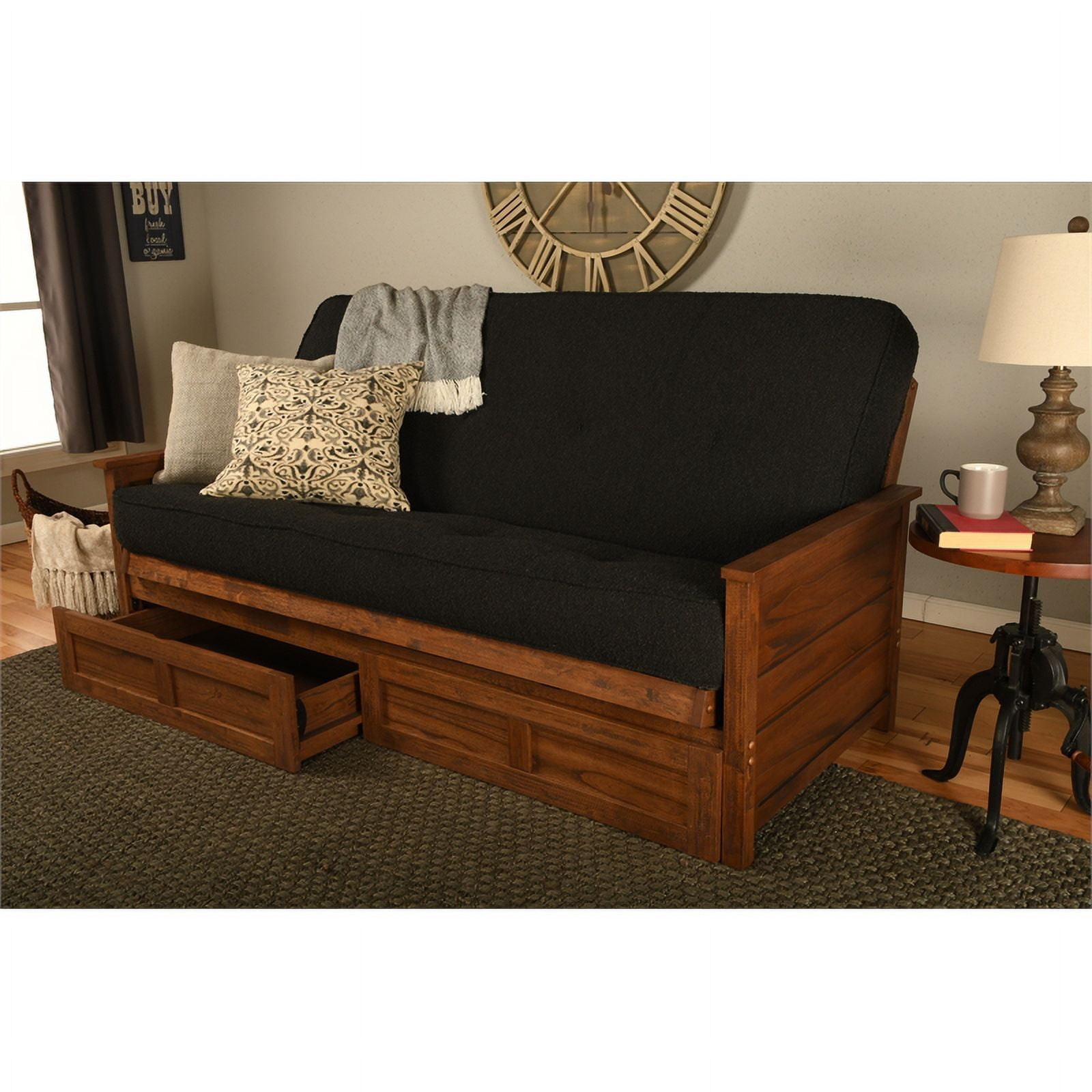 Kodiak Furniture Lexington Storage Futon in Weathered Brown w/ Black Mattress