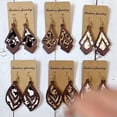thumbnail image 3 of Cheetah Leopard Genuine Leather Chevron Arrow Hollow Leaf Wooden Earrings, 3 of 9