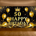 thumbnail image 6 of Black Background Golden Balloon 50th Birthday Banner with Crown Element Party Decoration Backdrop Photography Props Happy Birthday Party Supplies, 6 of 7