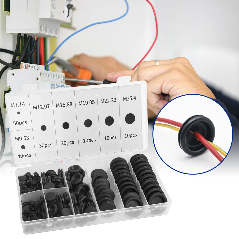 CIRCLE- 170Pcs Rubber Grommet Assortment Kit Set Firewall Hole Electrical Wiring Gasket