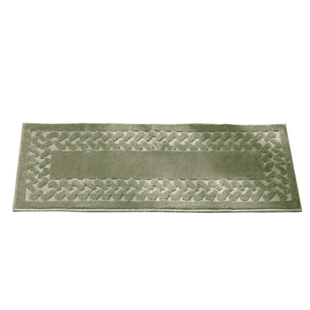 - Herringbone Carpeted Runner Rug, Solid-Colored with Plush Decorative Trim Accents and Skid-Resistant Backing for Long Hallway, Area, Sage
