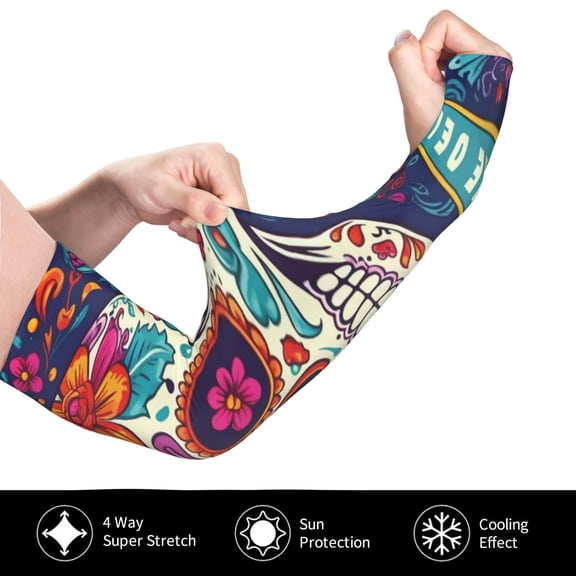 Gukieu Dead Day Party for Adult Ice Silk Sun Protection Arm Sleeves, Moisture Wicking, UV Protection Outdoor Sports Arm Sleeves, Unisex