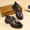 thumbnail image 3 of Men's Slip‑On Strap Platform Dress Shoes, Adult Male Textured Upper Loafer Shoes with Chunky Lug Sole for Business and Daily Wear, 3 of 7