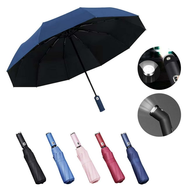 Vaidha Fully Automatic Rotatable LED Flashlight Umbrella, Foldable Black Glue Sunscreen Umbrella, Automatic Opening And Closing, Protection And Sun Protection