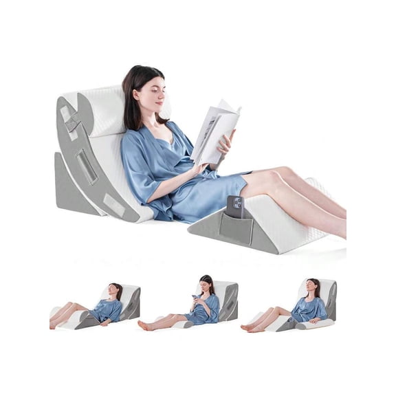 4PCS Orthopedic Bed Wedge Pillow Set For Sleeping Post Surgery Foam Pillow For Body Back And Leg Pain Relief Triangle Adjustable Support Pillow Acid Reflux Anti Snoring GERD Sleeping