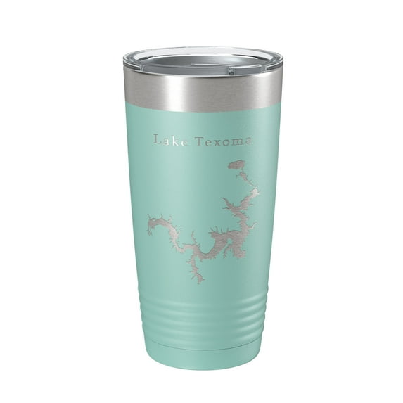 Lake Texoma Map Tumbler Travel Mug Insulated Laser Engraved Coffee Cup Oklahoma Texas 20 oz Teal