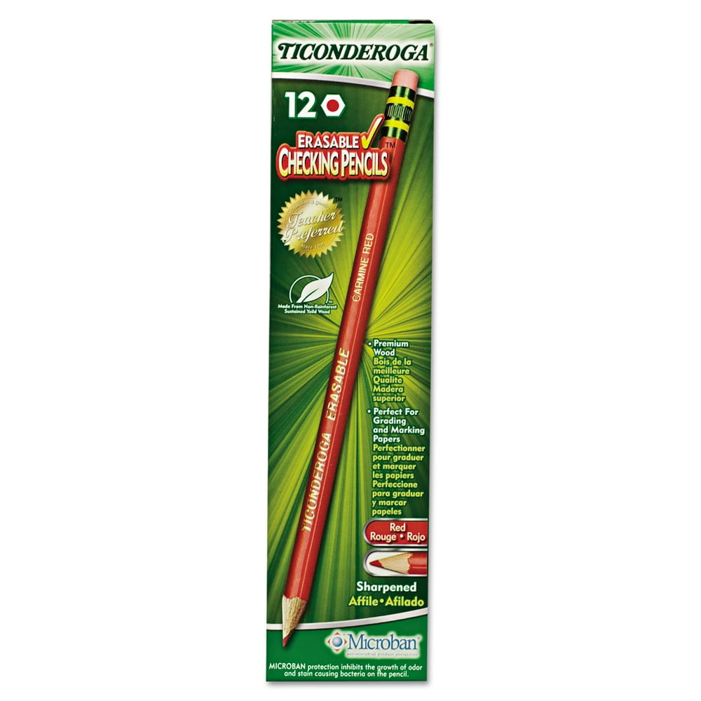 Dixon Ticonderoga Eraseable Red Checking Pencils, 12 Pack