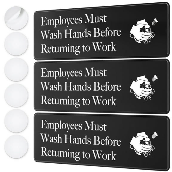 Assured Signs Employees Must Wash Hands Before Returning to Work Sign | 3 by 9" | 3 Pack | Black Acrylic