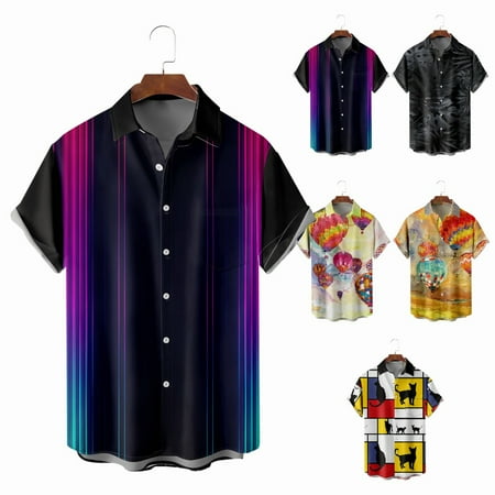 

Plus Size Button Down Hawaii Shirts with Breast Pocket Slim-Fit Clothes For Men