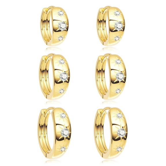 3 Pairs Hoop Earrings for Women, Gold Plated Huggie Hoop Earrings Set Hypoallergenic CZ Hoops Jewelry for Gift