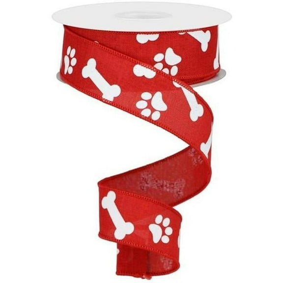 1.5" Paw Print Royal Ribbon: Red  White (10 Yards)