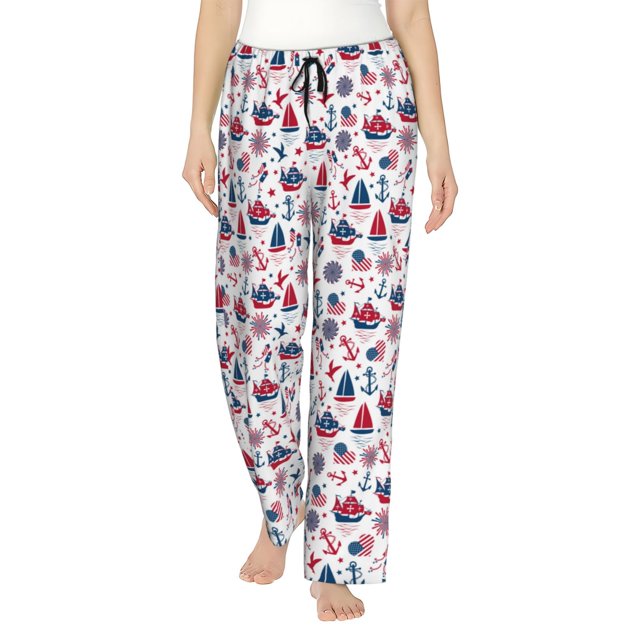 Fotbe Happy Columbus Day Pantalones de Pijama para Mujer, Pantalones de Dormir, Pantalones Pj con Cordón y Bolsillos-3X-Large