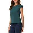 thumbnail image 5 of MODA NOVA Juniors Solid V Neck Cap Short Sleeves Work Blouse, 5 of 7