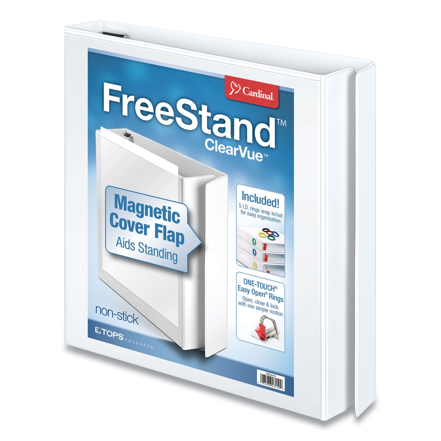 Cardinal FreeStand Easy Open Locking Slant-D Ring Binder, 1' Cap, 11 x 8 1/2, White