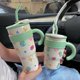thumbnail image 2 of Taza térmica de paja de gran capacidad, botella de acero inoxidable, tazas de viaje para automóvil con asa, taza de café portátil con aislamiento al vacío, 2 of 5