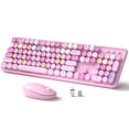 thumbnail image 1 of Teclado y ratón inalámbricos Links9+, tamaño completo, retro, rosa, 1 of 7