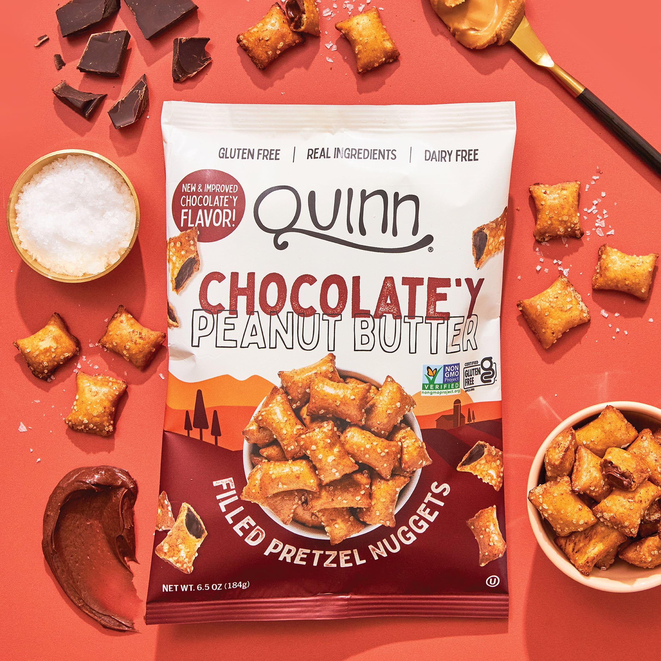Quinn Snacks Gluten Free Peanut Butter & Chocolate Filled Pretzel Nuggets, 6.5 Oz