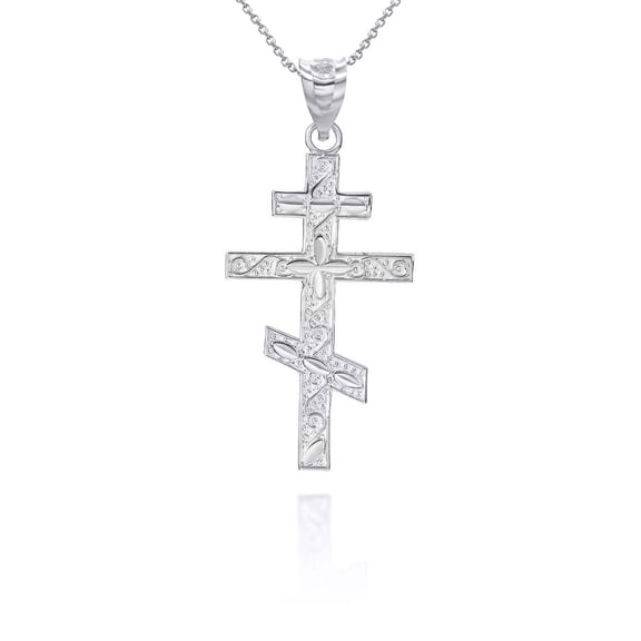 .925 Sterling Silver Orthodox Cross Pendant Necklace (Pendant with Chain 22")