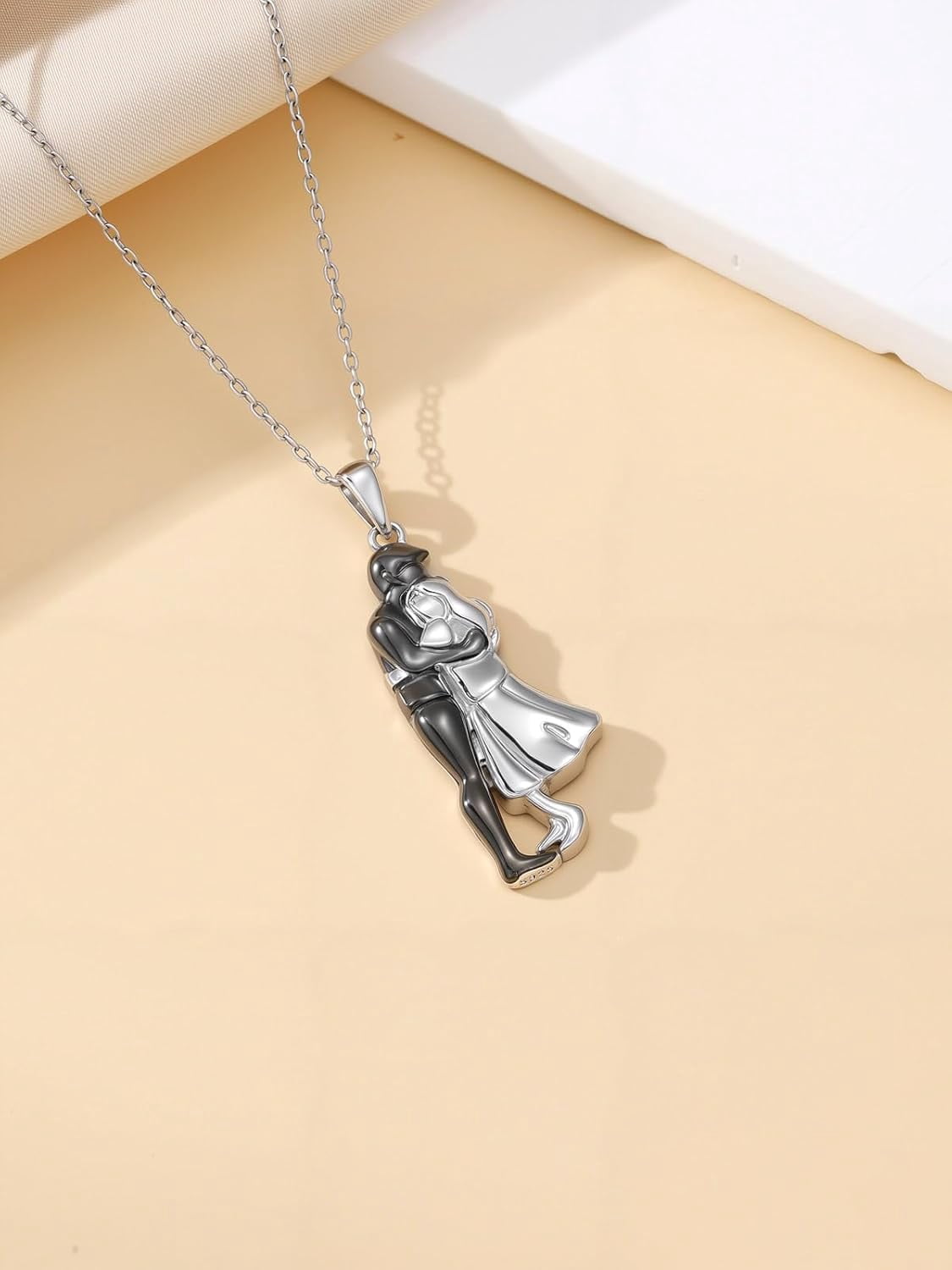 Hug Couple Necklace 925 Sterling Silver Man and Woman Couple Hugging Pendant Necklace Anniversary Valentines day Jewelry Gifts for Women Wife Friend Him and Her